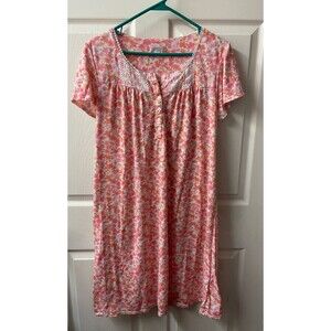 secret treasures pajamas Womens L 12-14 Pink Floral Lace Trimmed Short sleeve